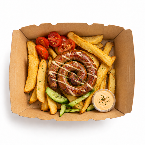 La Fonda UAE Moroccan Style Spiced Meat Sausage on Fries, 2 pieces, halal sausage meal